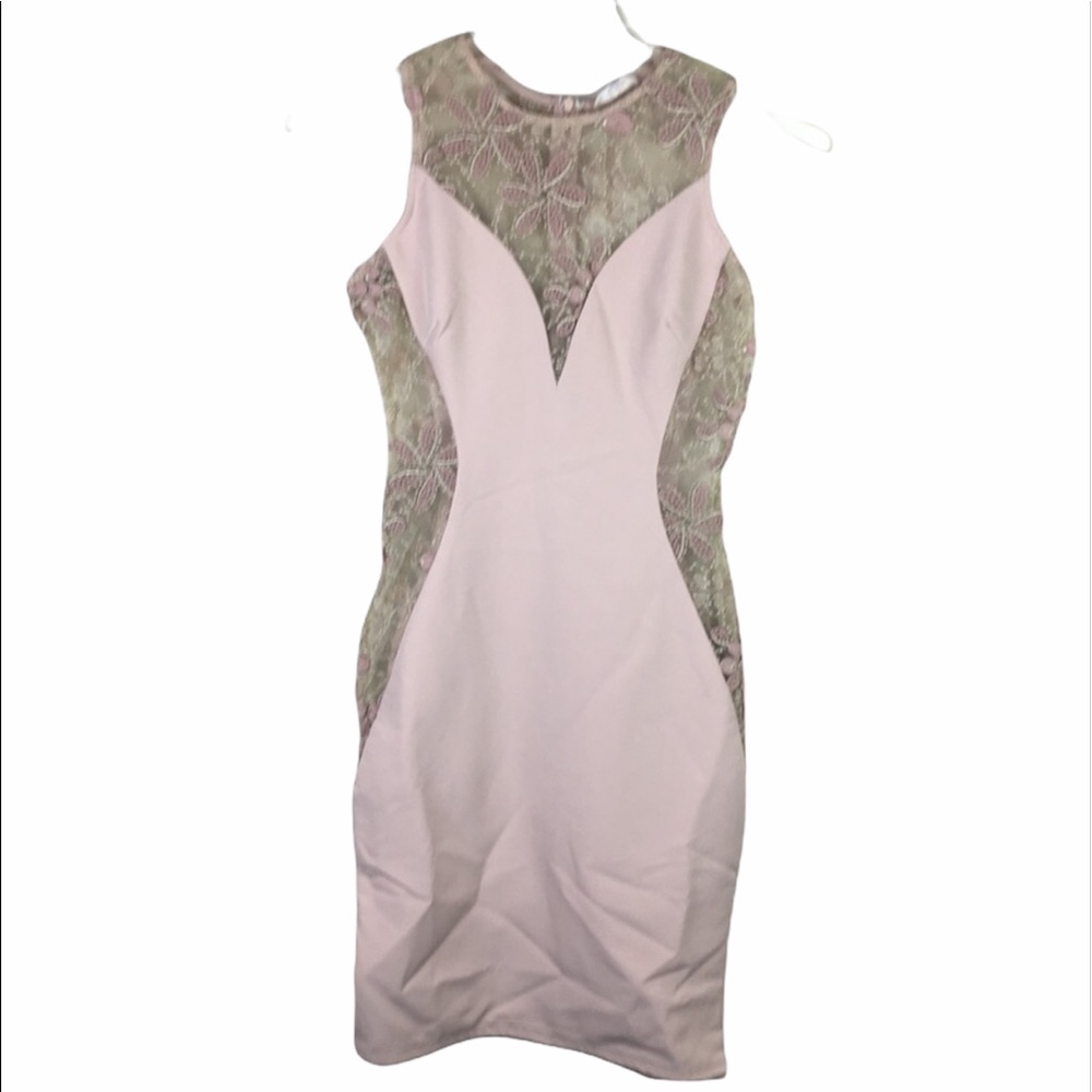 Quii blush pink mauve embroidered bodycon mini  dress